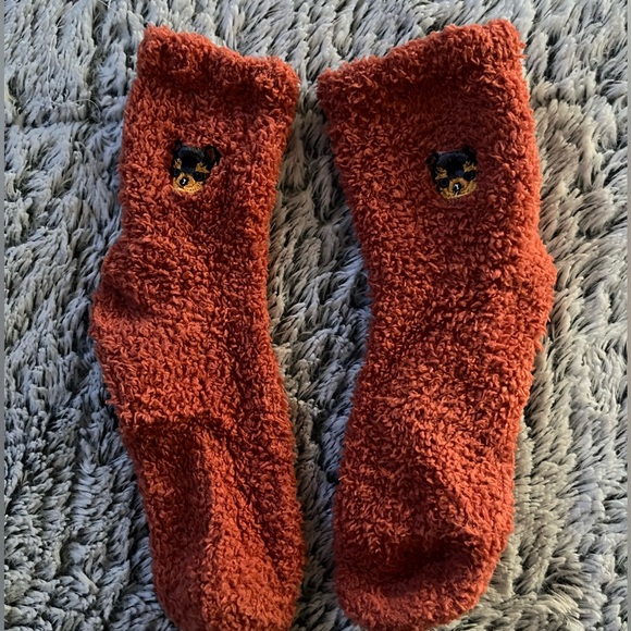 Orange socks with little dogs on each ankle. Never worn but no tag with them. - Picture 2 of 4